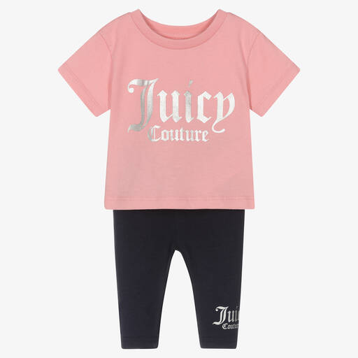 Juicy Couture-Baby Girls Pink & Blue Cotton Leggings Set | Childrensalon Outlet