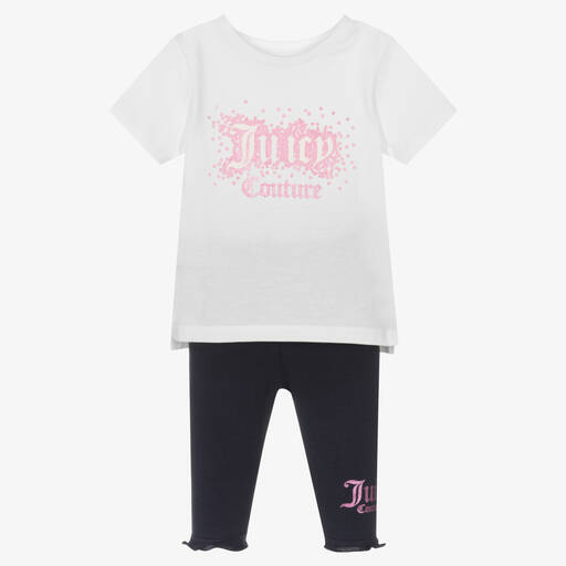 Juicy Couture-Baby Girls White & Blue Cotton Leggings Set | Childrensalon Outlet
