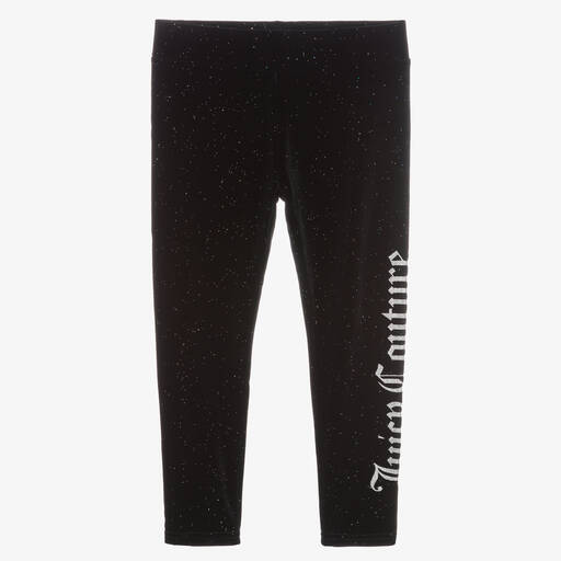 Juicy Couture-Black Glitter Velour Leggings | Childrensalon Outlet