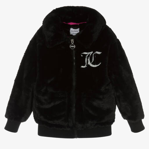 Juicy Couture-Girls Black Faux Fur Jacket  | Childrensalon Outlet
