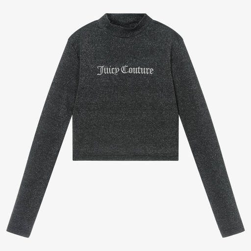 Juicy Couture-توب بياقة عالية قطن جيرسي لون أسود للبنات | Childrensalon Outlet
