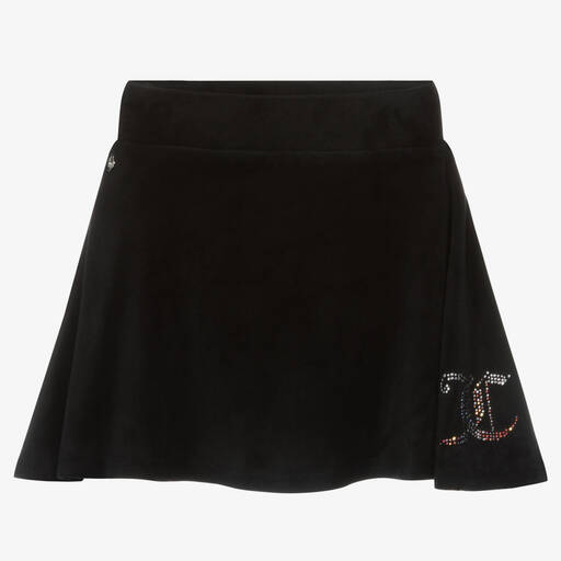 Juicy Couture-Girls Black Velour Diamanté Skirt | Childrensalon Outlet