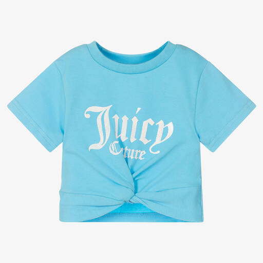 Juicy Couture-Girls Blue Cotton Logo T-Shirt | Childrensalon Outlet