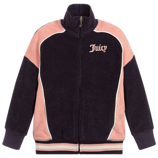 Juicy Couture-توب بسحّاب قطن تيري لون كحلي وزهري للبنات | Childrensalon Outlet