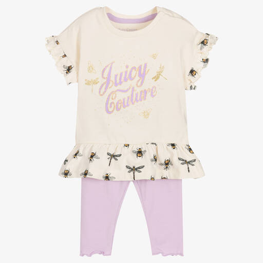 Juicy Couture-Girls Ivory & Lilac Leggings Set | Childrensalon Outlet