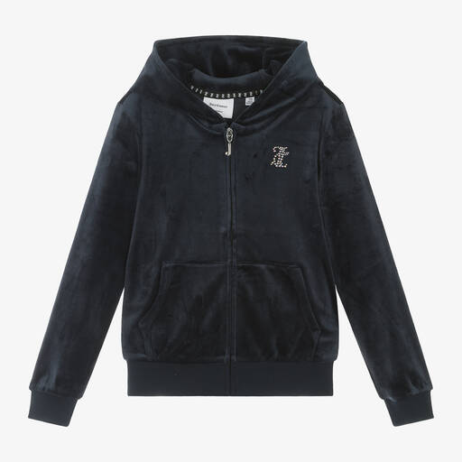 Juicy Couture-Girls Navy Blue Velour Zip-Up Top | Childrensalon Outlet