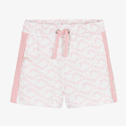 Juicy Couture-Girls Pink & White Cotton Logo Shorts | Childrensalon Outlet
