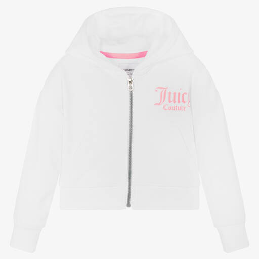 Juicy Couture-Girls White Logo Zip-Up Hoodie | Childrensalon Outlet