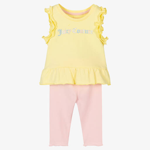 Juicy Couture-Girls Yellow Top & Pink Leggings Set | Childrensalon Outlet
