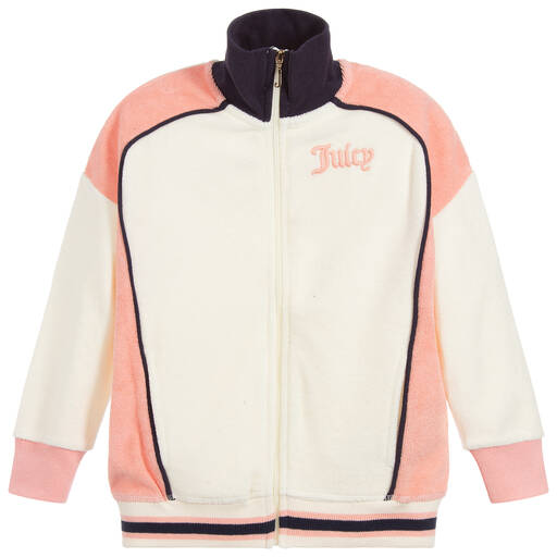 Juicy Couture-توب بسحّاب قطن تيري لون عاجي وزهري للبنات | Childrensalon Outlet