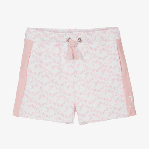 Juicy Couture-شورت تينز بناتي قطن لون أبيض وزهري | Childrensalon Outlet