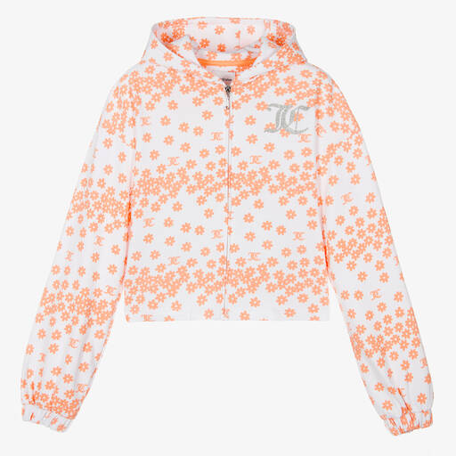 Juicy Couture-Sweat à capuche orange blanc zippé | Childrensalon Outlet