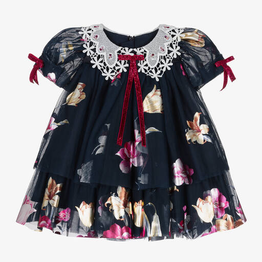 Junona-Baby Girls Navy Blue Floral Tulle Dress | Childrensalon Outlet