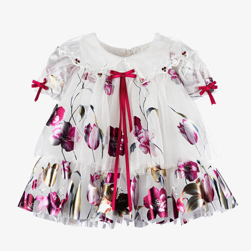 Junona-Белое платье из тюля с цветами для малышек | Childrensalon Outlet