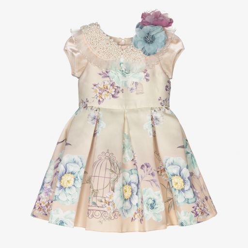 Junona-Beige & Blue Floral Dress | Childrensalon Outlet