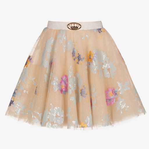 Junona-Beige Tulle Embroidered Skirt  | Childrensalon Outlet
