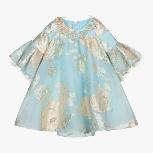 Junona-Blue & Gold Jacquard Dress | Childrensalon Outlet