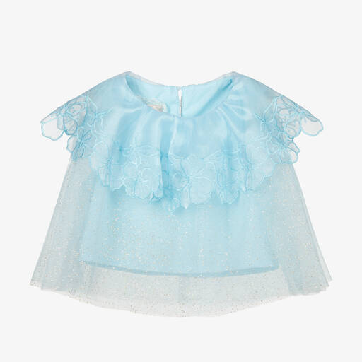 Junona-Blue Tulle Cropped Blouse  | Childrensalon Outlet