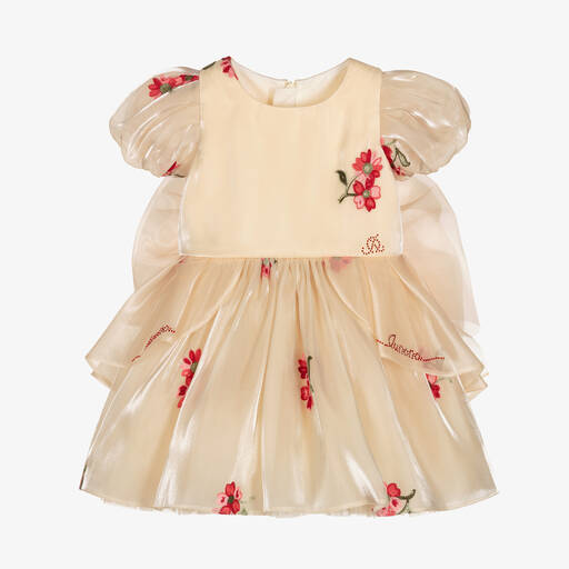 Junona-Girls Beige Embroidered Organza Dress | Childrensalon Outlet