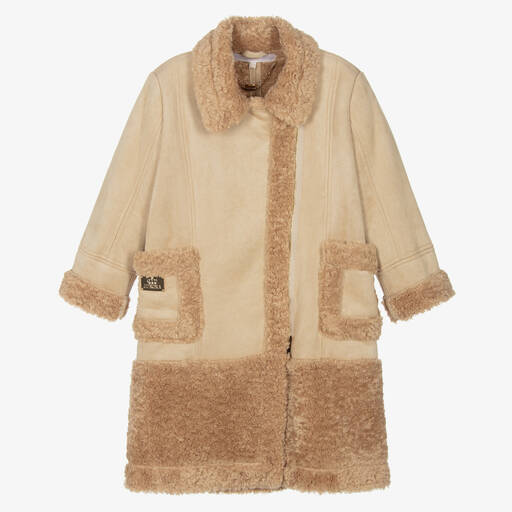 Junona-Manteau beige en peau lainée fille | Childrensalon Outlet