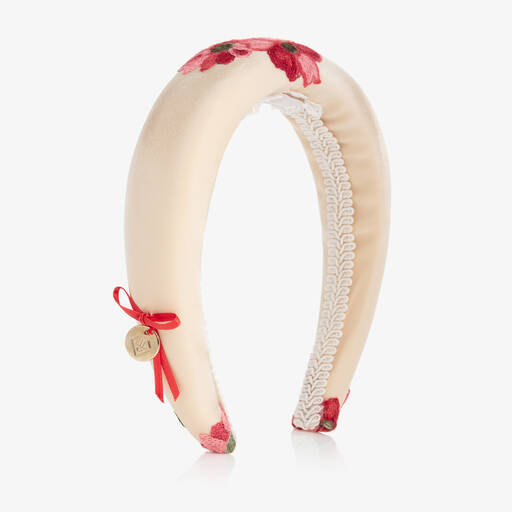 Junona-Girls Beige Floral Padded Hairband | Childrensalon Outlet