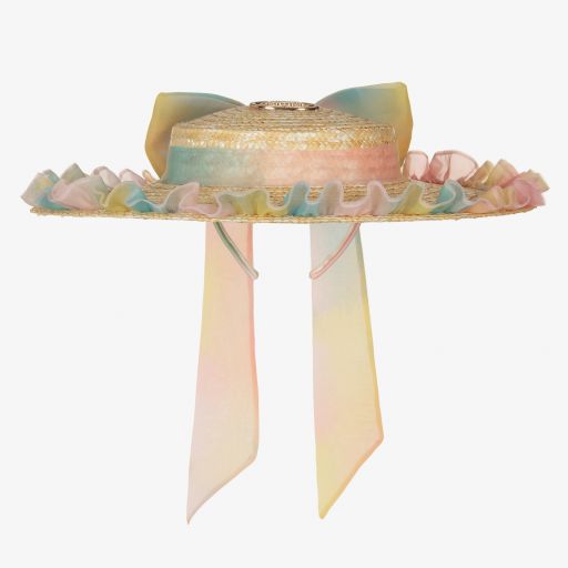 Junona-Girls Beige & Pink Straw Hat | Childrensalon Outlet