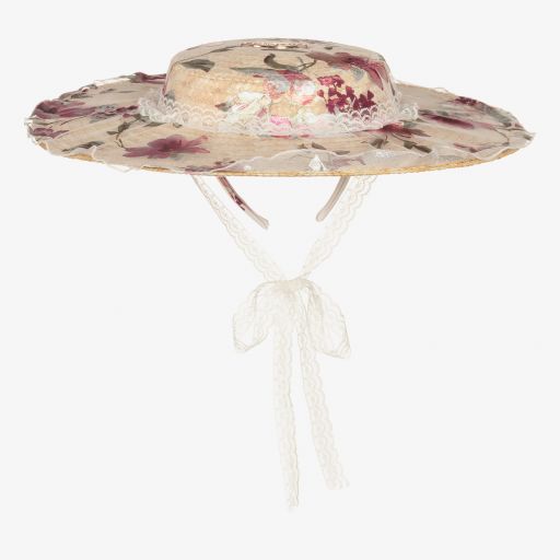 Junona-Girls Beige Wisteria Straw Hat | Childrensalon Outlet