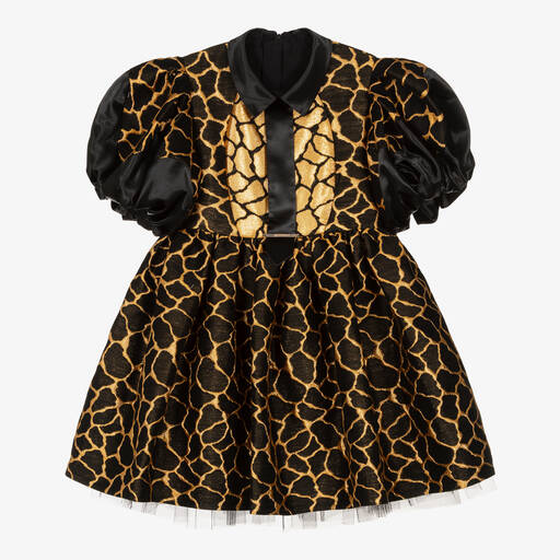 Junona-Robe noire et dorée en jacquard | Childrensalon Outlet