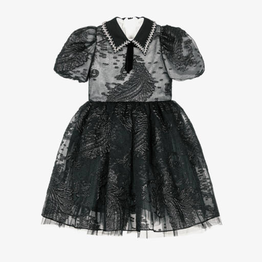 Junona-Girls Black Jacquard Organza Dress | Childrensalon Outlet