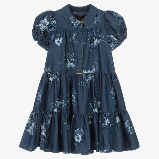 Junona-Girls Blue Floral Chambray Dress | Childrensalon Outlet