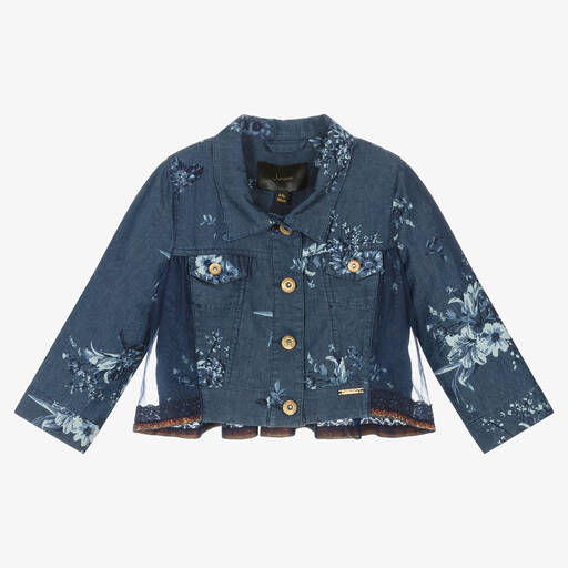 Junona-Girls Blue Floral Chambray Jacket | Childrensalon Outlet