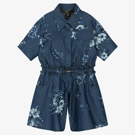 Junona-Blauer geblümter Chambray-Playsuit | Childrensalon Outlet