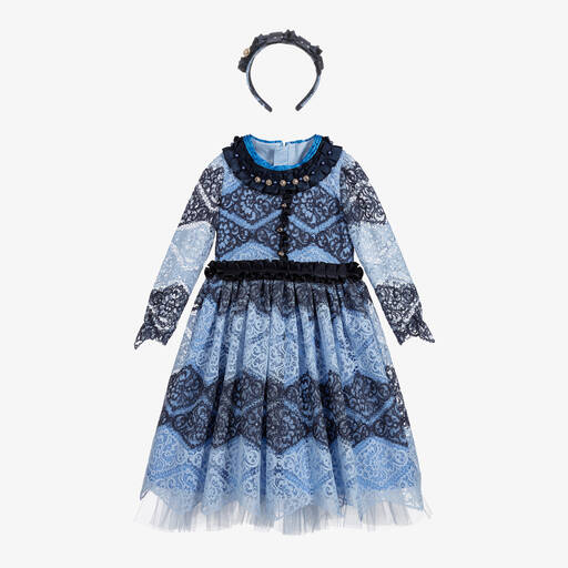 Junona-Girls Blue Lace Dress Set | Childrensalon Outlet