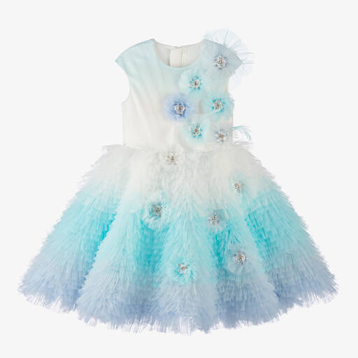 Junona-Girls Blue & White Tulle Dress | Childrensalon Outlet