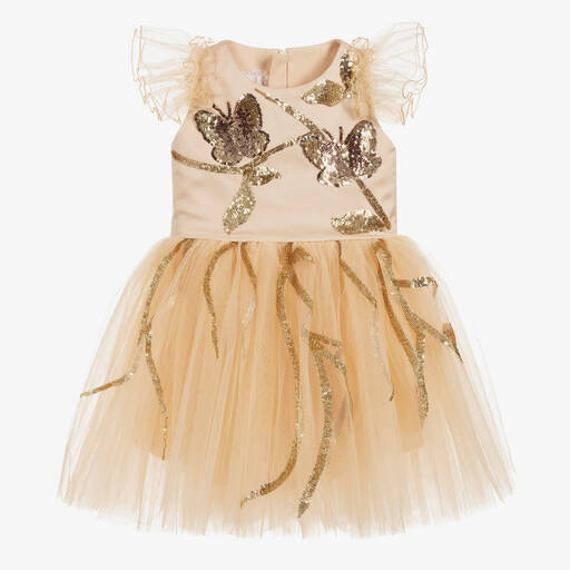 Junona-Girls Gold Tulle Dress | Childrensalon Outlet