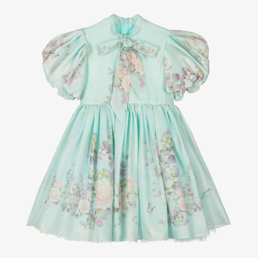 Junona-Girls Green Floral Crêpe Dress | Childrensalon Outlet