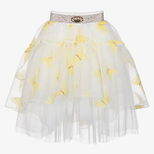 Junona-Girls Ivory Asymmetric Butterflies Skirt | Childrensalon Outlet