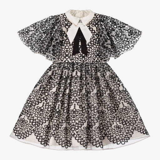 Junona-Girls Ivory & Black Embroidered Dress | Childrensalon Outlet