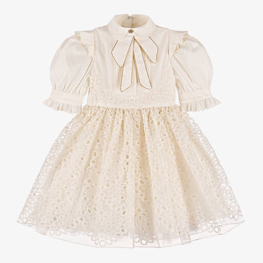 Junona-Girls Ivory Bow Dress | Childrensalon Outlet