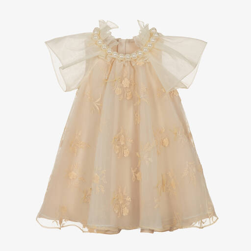 Junona-Girls Ivory Embroidered Floral Dress | Childrensalon Outlet