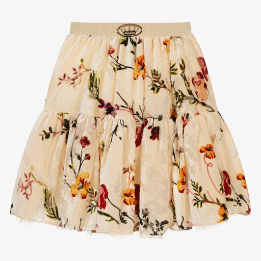 Junona-Girls Ivory Floral Devoré Velvet Skirt | Childrensalon Outlet