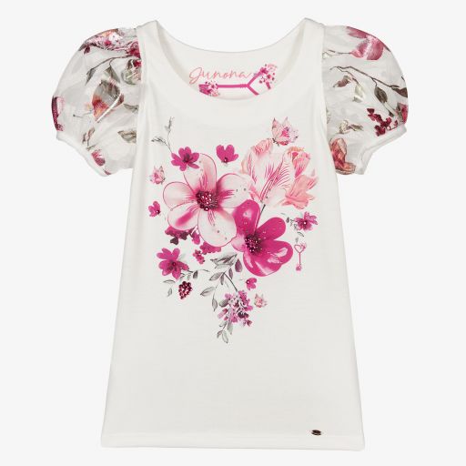 Junona-Girls Ivory Floral T-Shirt | Childrensalon Outlet
