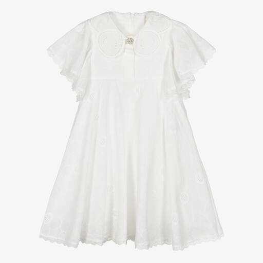 Junona-Girls Ivory Lace Cotton Dress | Childrensalon Outlet