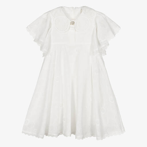 Junona-Robe ivoire coton et dentelle fille | Childrensalon Outlet