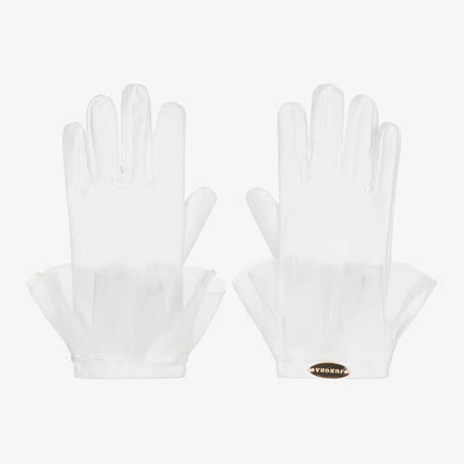Junona-Кремовые атласные перчатки с отделкой из тюля | Childrensalon Outlet