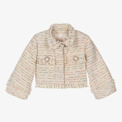 Junona-Girls Ivory & Silver Tweed Jacket | Childrensalon Outlet