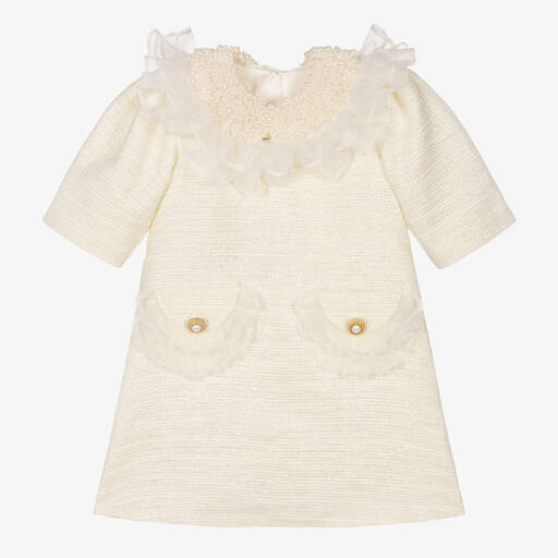 Junona-Robe ivoire tweed et perles fille | Childrensalon Outlet