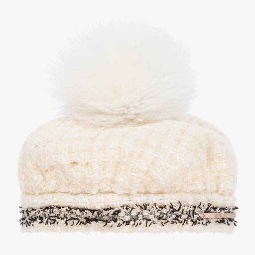 Junona-Bonnet ivoire en tweed à pompon | Childrensalon Outlet