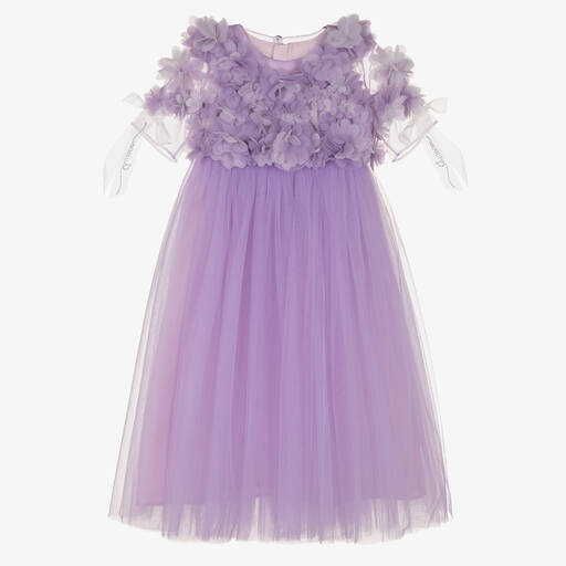 Junona-Girls Lilac Tulle & Flower Maxi Dress | Childrensalon Outlet