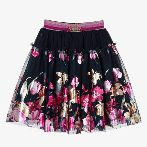 Junona-Girls Navy Blue Floral Tulle Skirt | Childrensalon Outlet